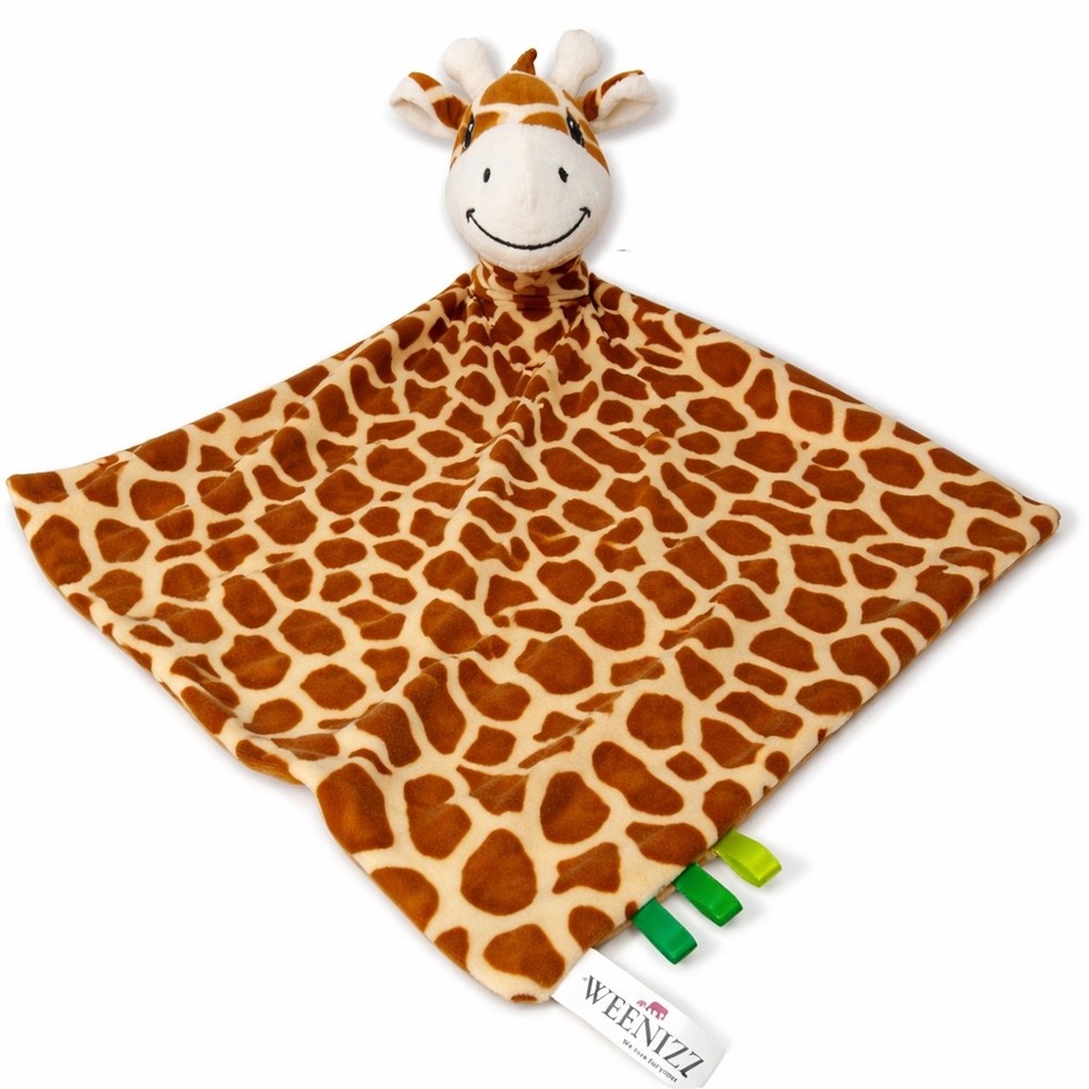 WEENIZZ Giraffe Baby Security Blanket Lovey Brown Tan Minky Dot Ribbon TagsPlush